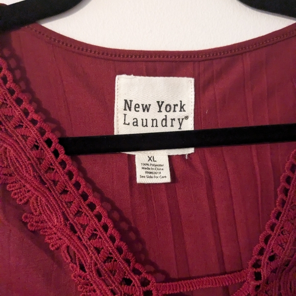 New York Laundry Women's Lace-Up Burgundy Sleeveless Blouse - Picture 3 of 4